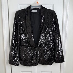 Blue B Collection Black Sequin Blazer Small Glam Concert Vegas Outfit Whimsygoth